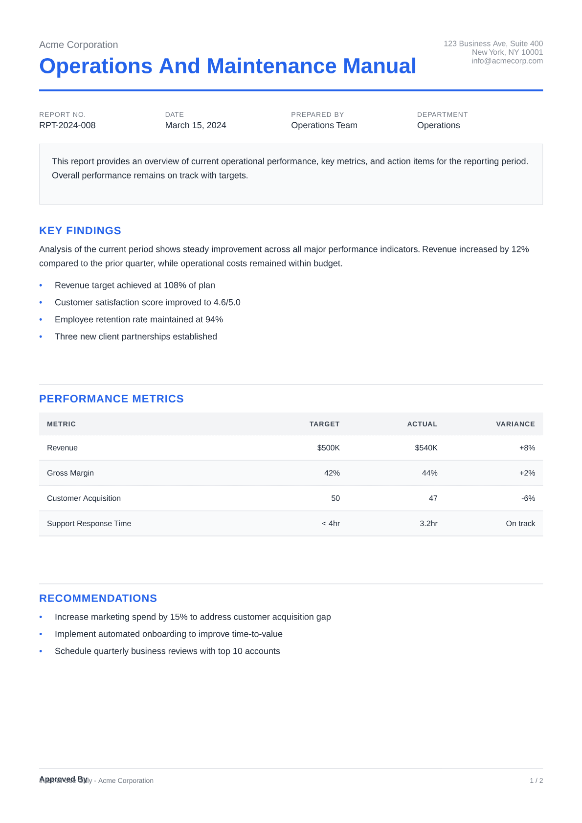 Operations and Maintenance Manual - Clean theme