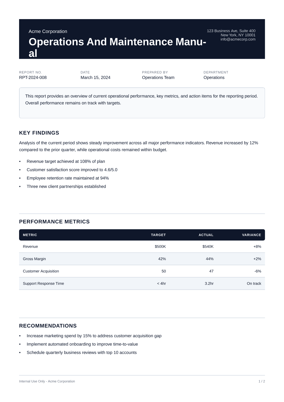 Operations and Maintenance Manual - Professional theme