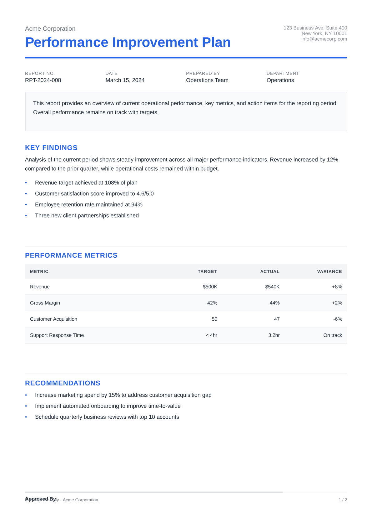 Performance Improvement Plan - Clean theme