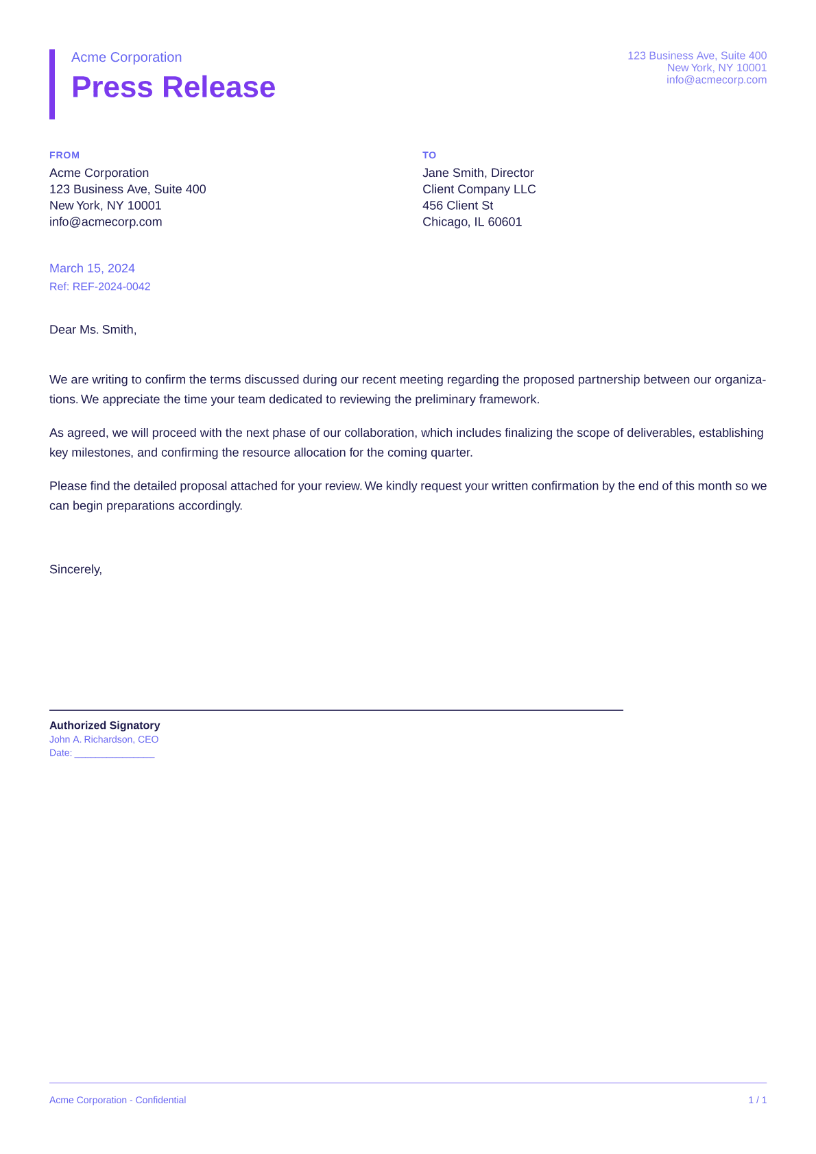 Press Release - Bold theme