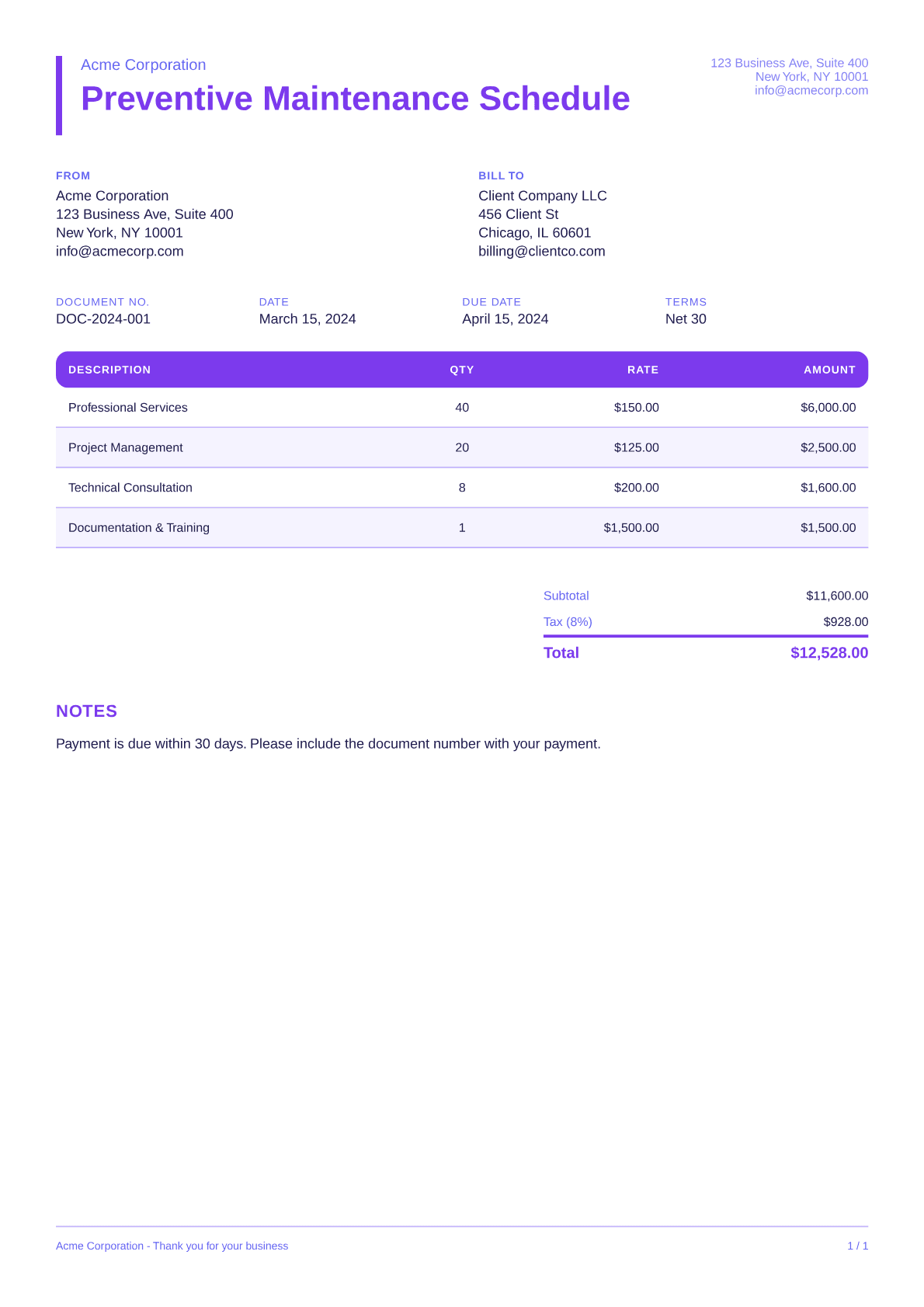 Preventive Maintenance Schedule - Bold theme