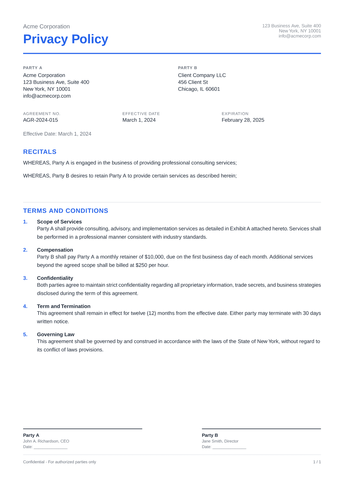 Privacy Policy - Clean theme