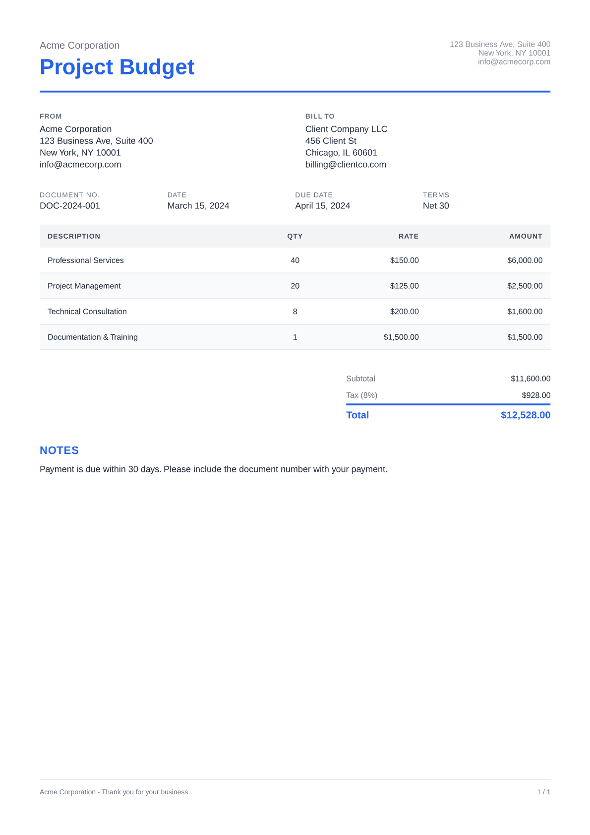 Project Budget - Clean theme