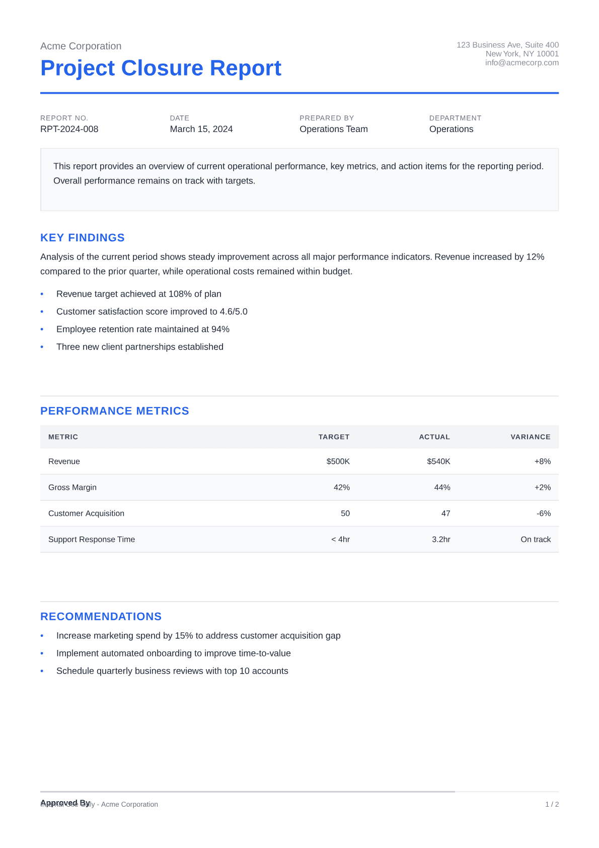 Project Closure Report - Clean theme