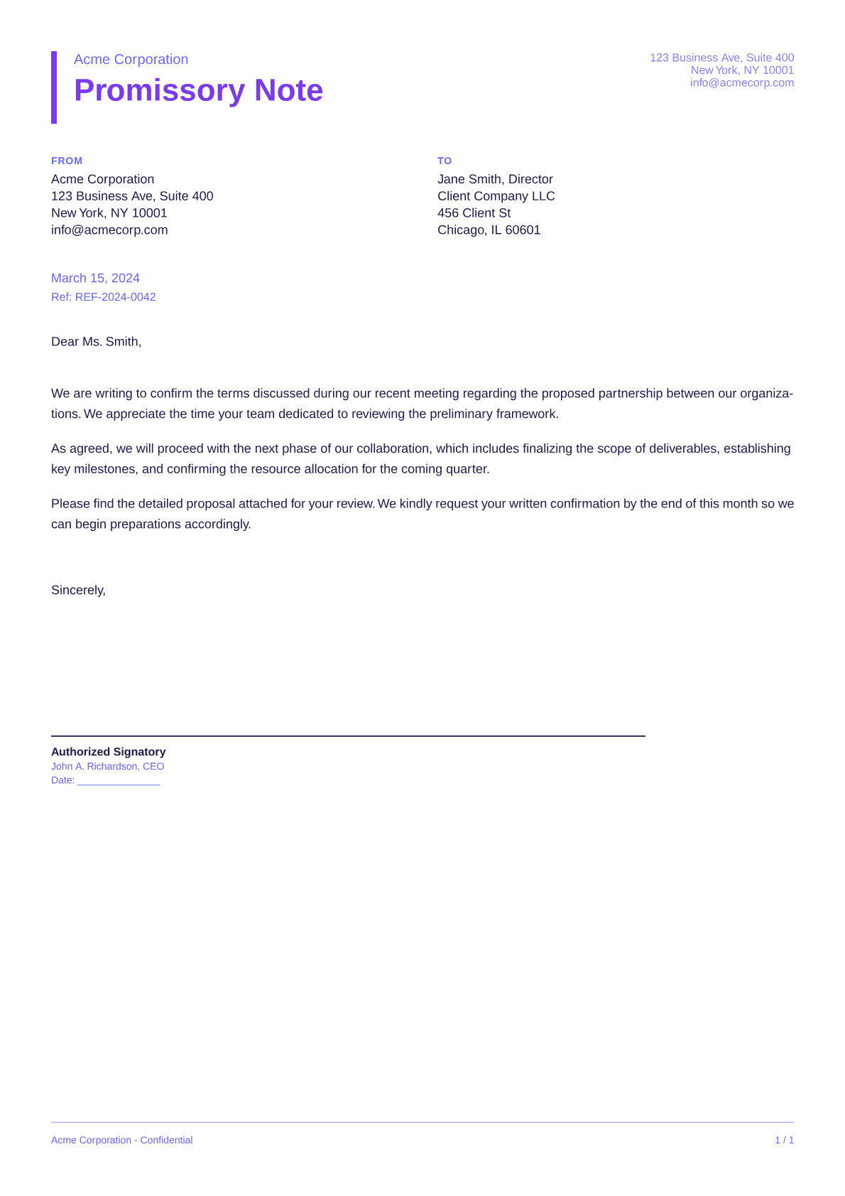 Promissory Note - Bold theme