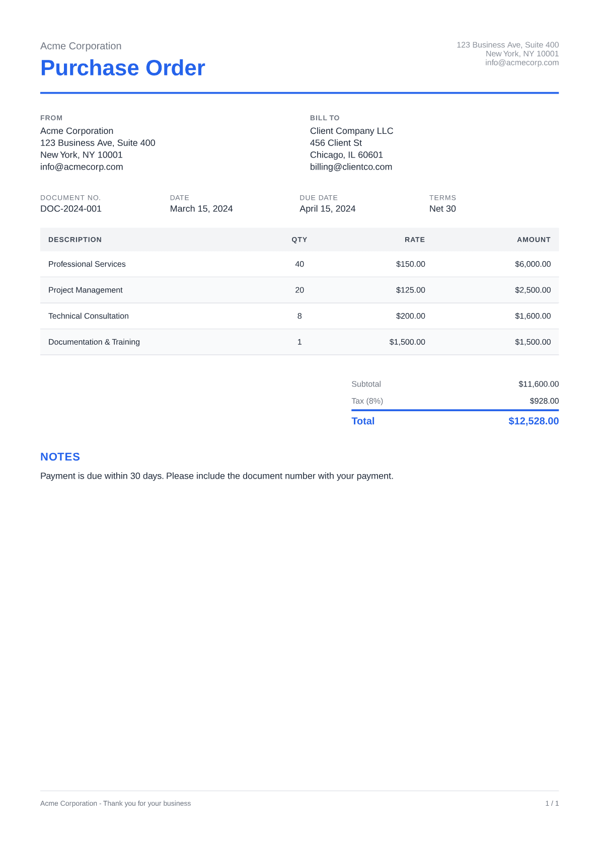 Purchase Order - Clean theme