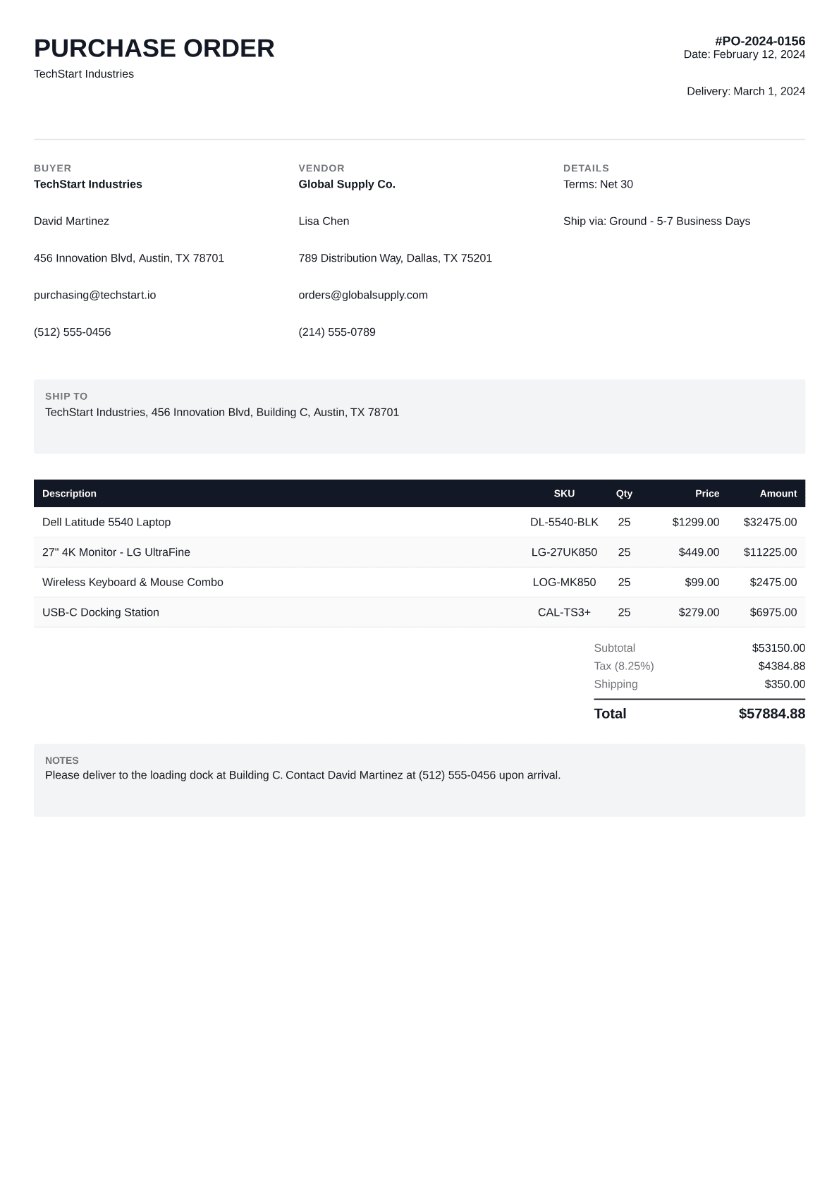 Compact purchase-order template preview