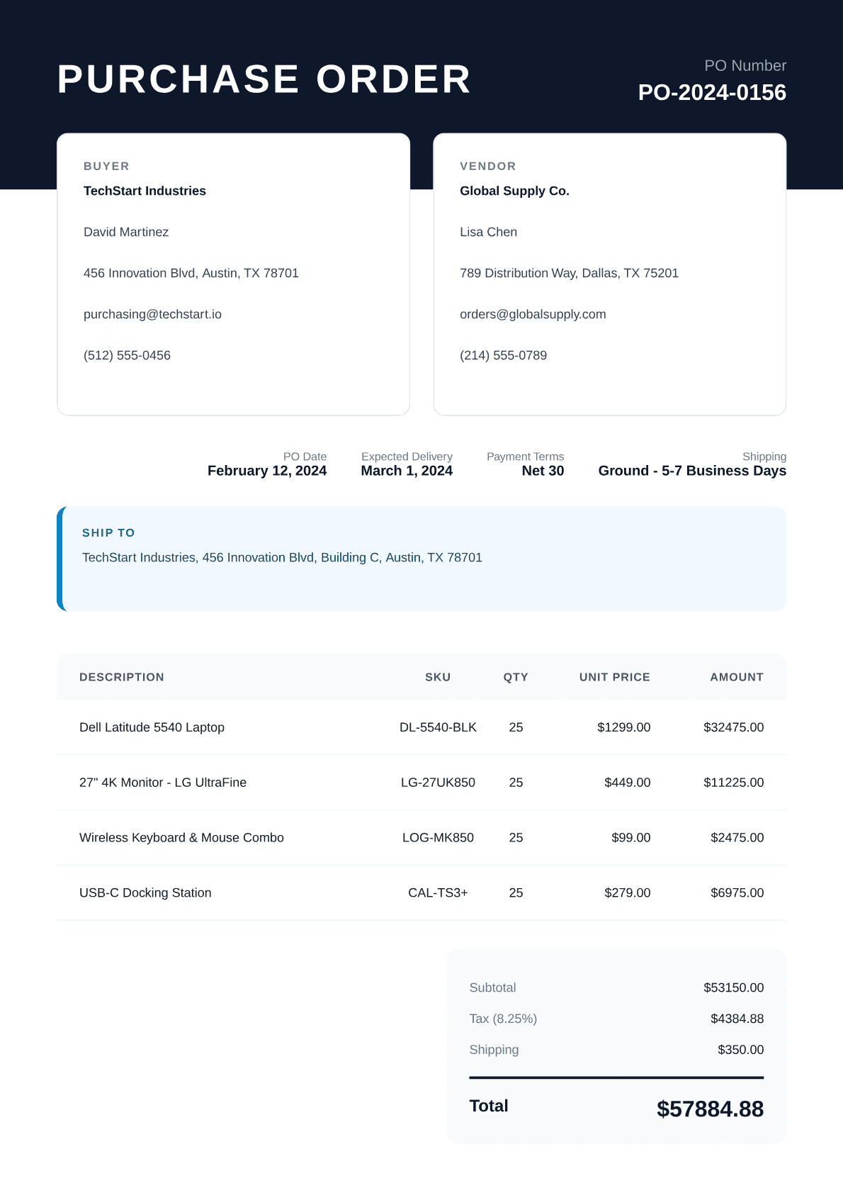 Modern purchase-order template preview
