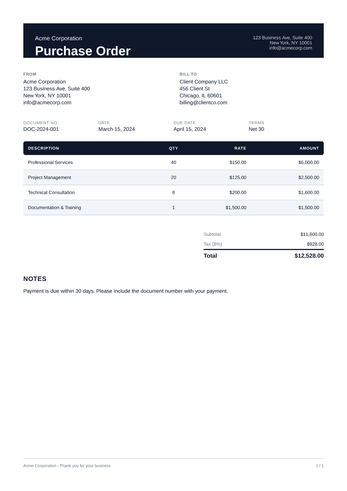 Purchase Order - Professional theme