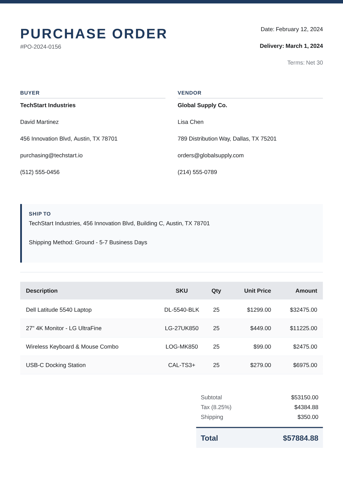 Professional purchase-order template preview
