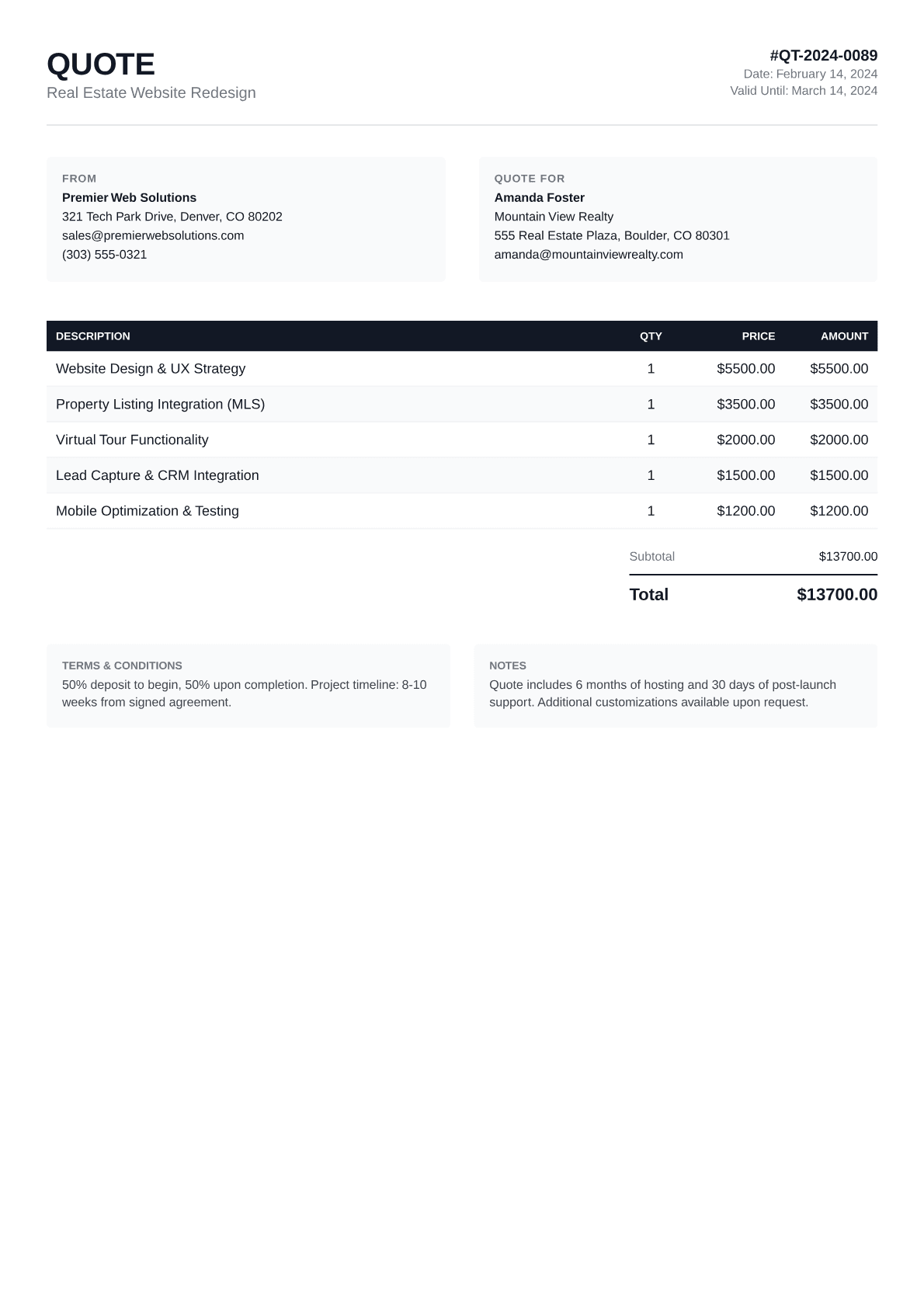 Compact quote template preview