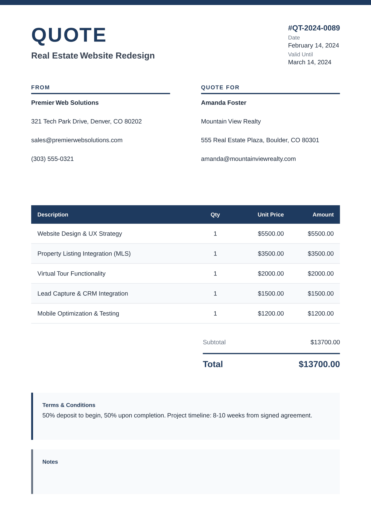 Professional quote template preview