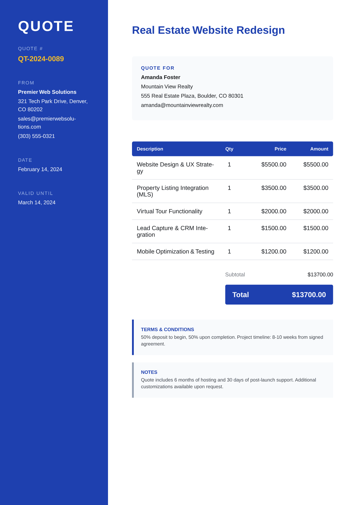 Sidebar quote template preview