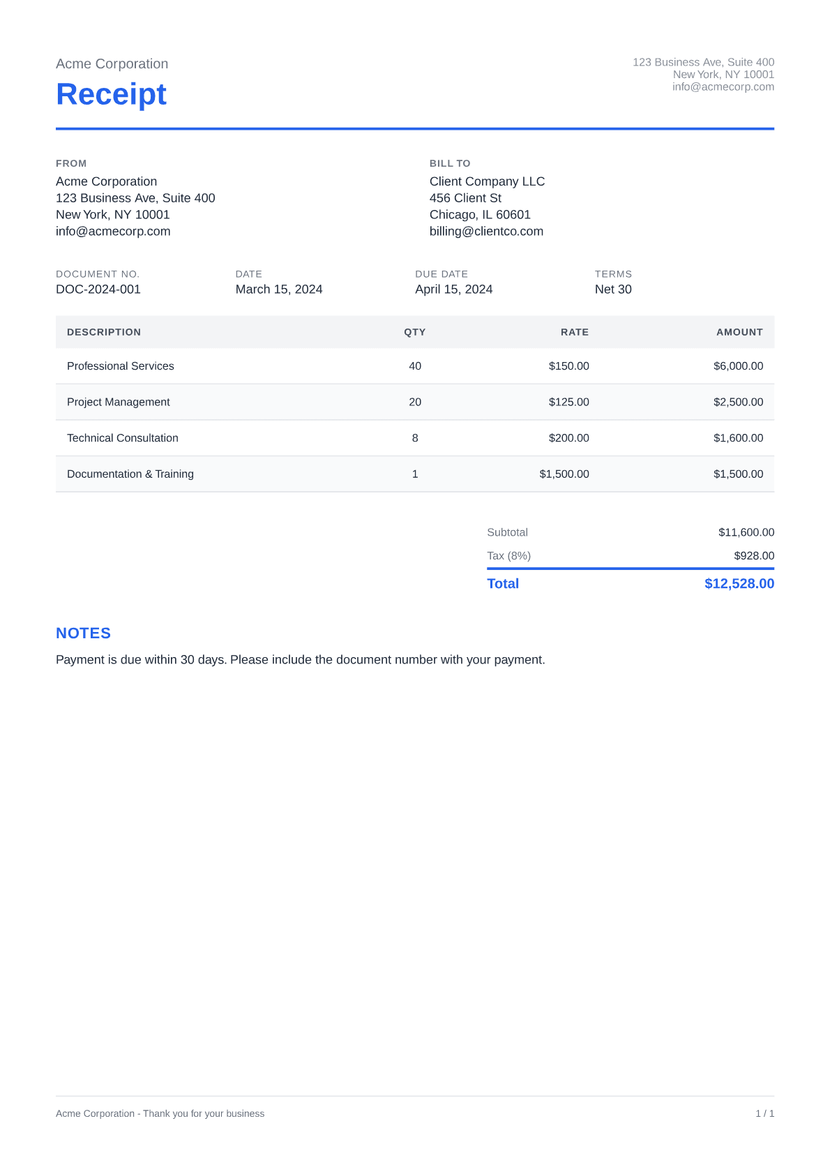 Receipt - Clean theme
