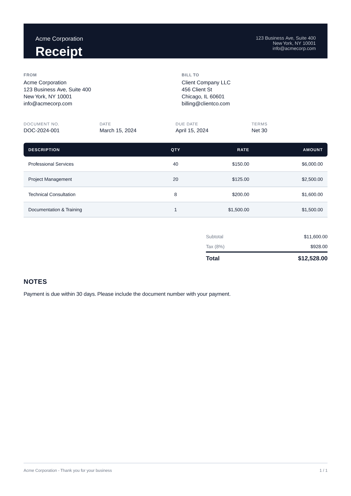 Receipt - Professional theme