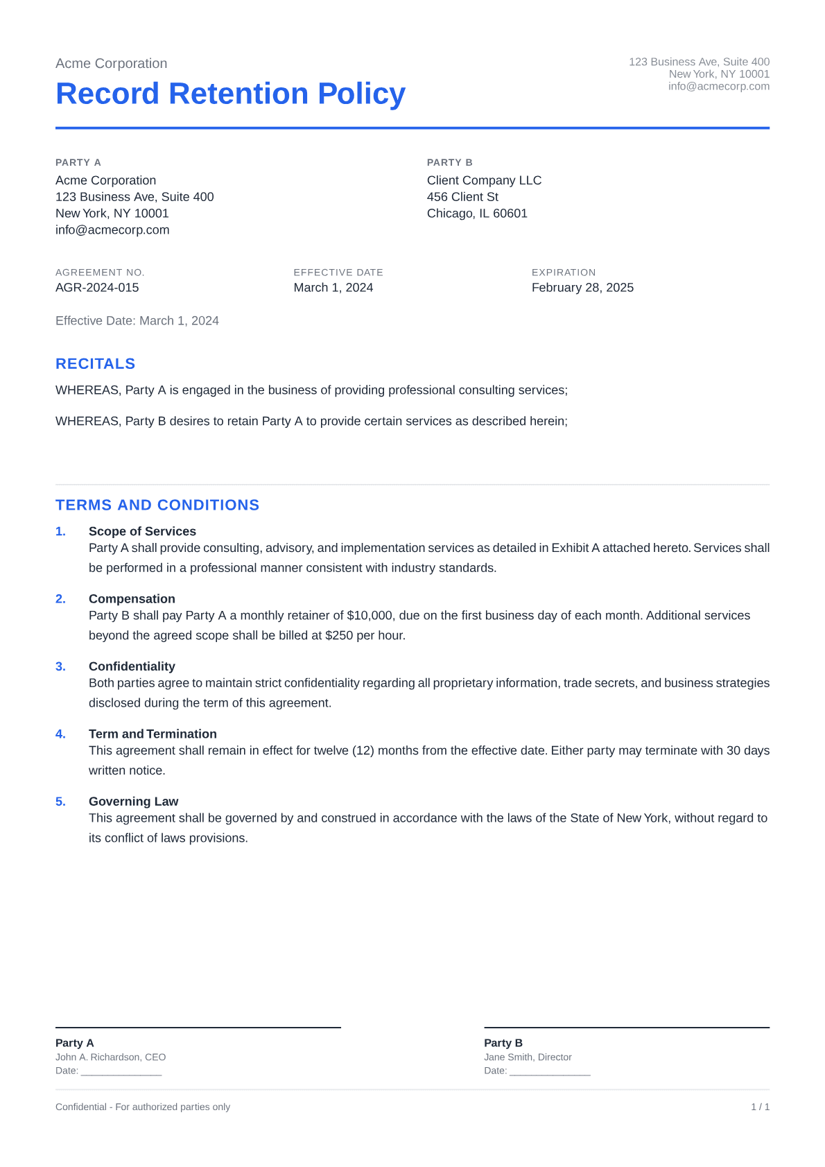 Record Retention Policy - Clean theme