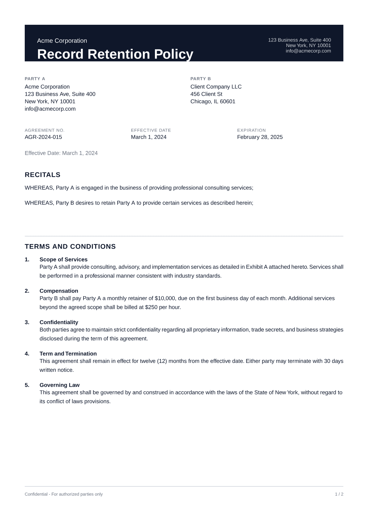 Record Retention Policy - Professional theme