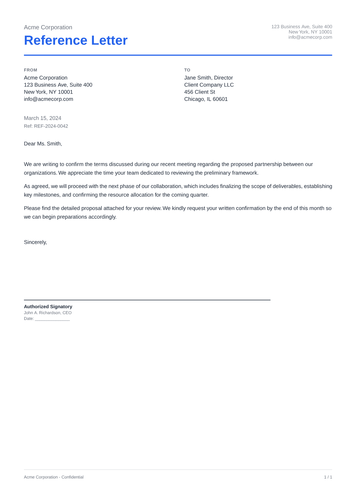 Reference Letter - Clean theme