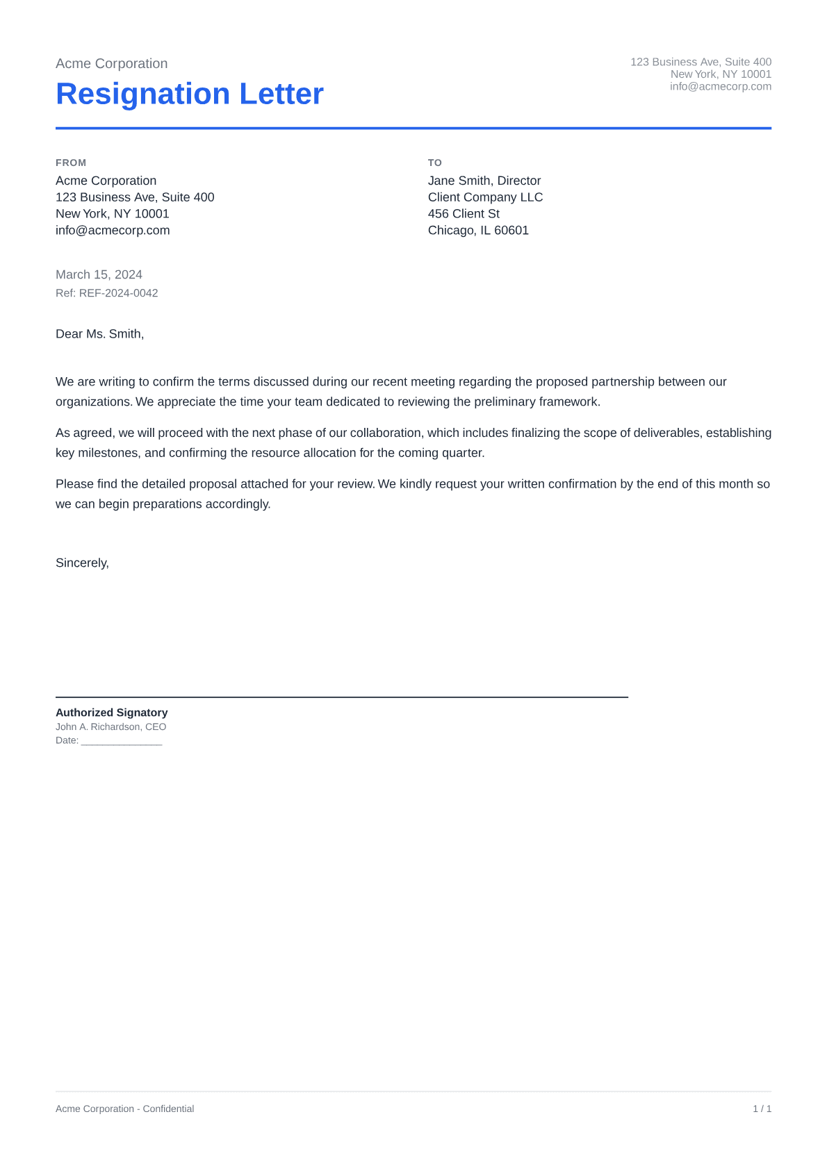 Resignation Letter - Clean theme