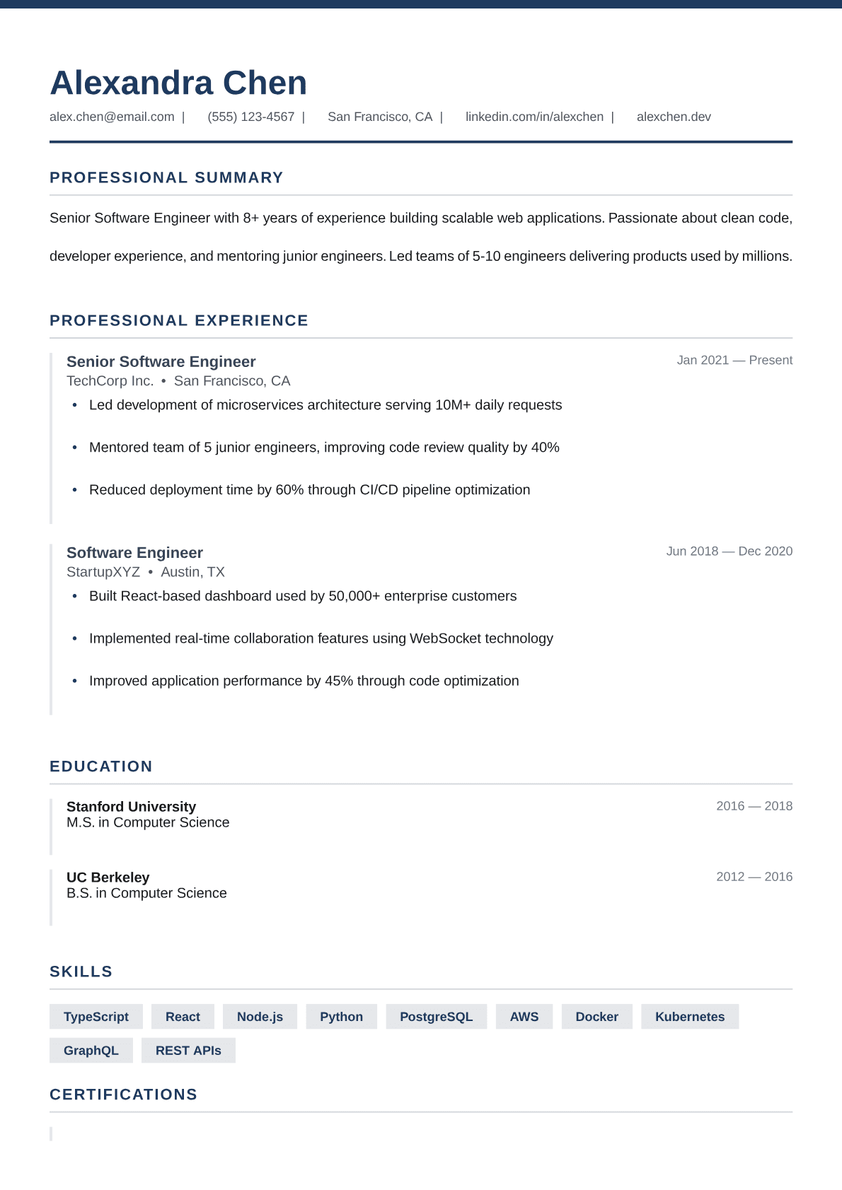 Professional resume template preview