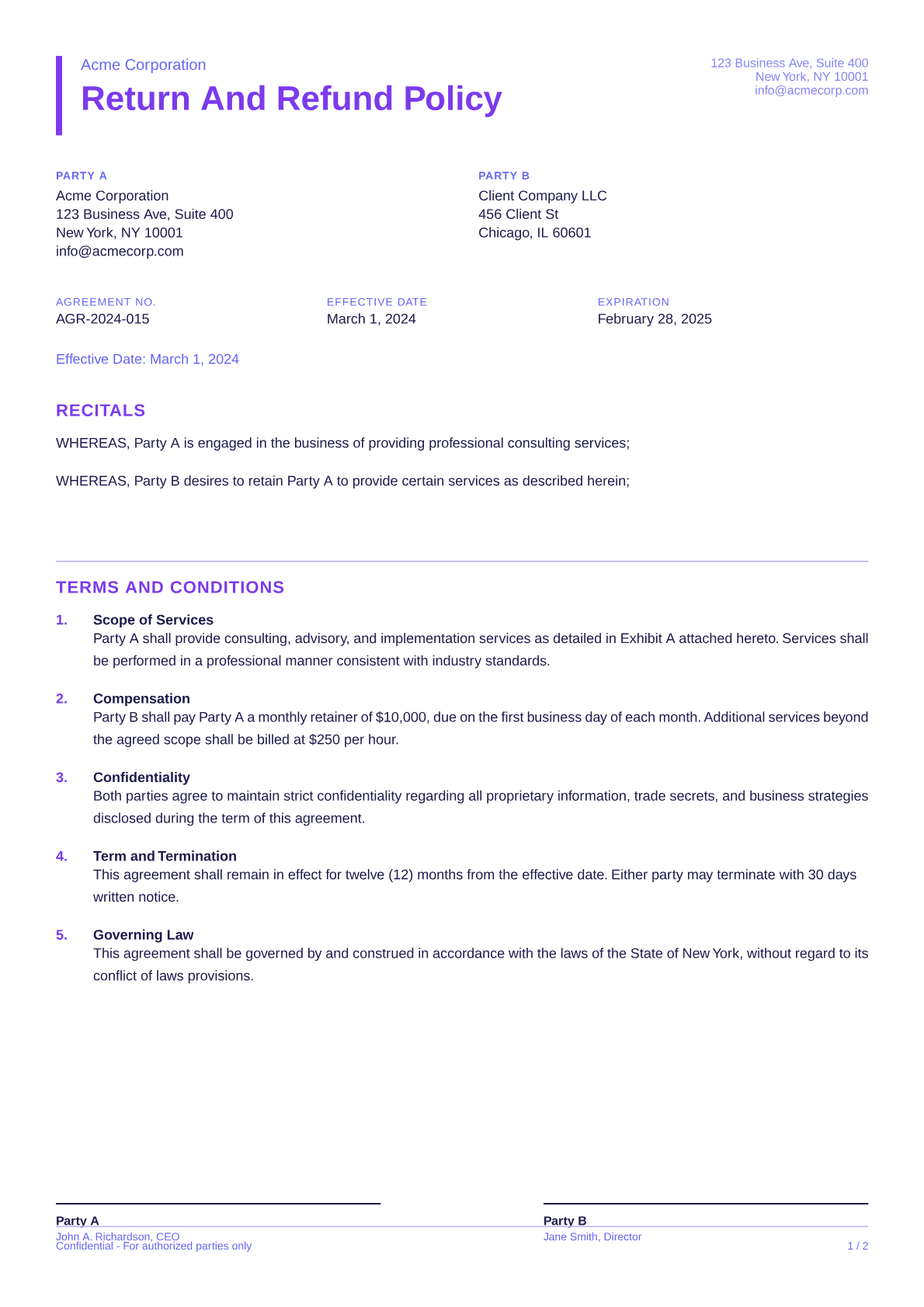 Return and Refund Policy - Bold theme