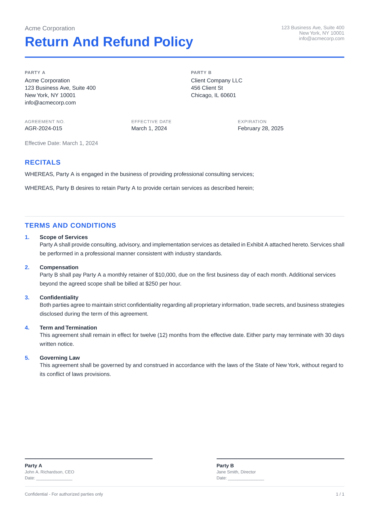 Return and Refund Policy - Clean theme