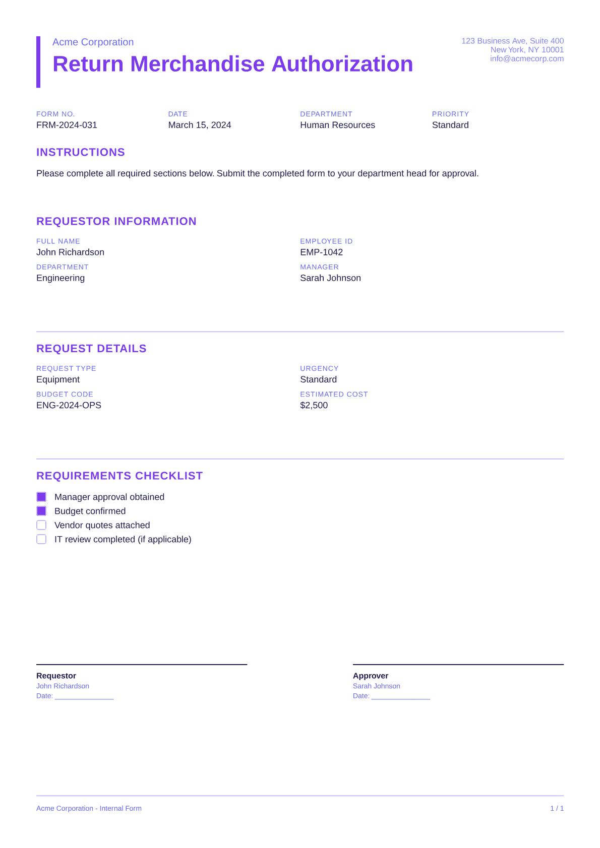 Return Merchandise Authorization - Bold theme