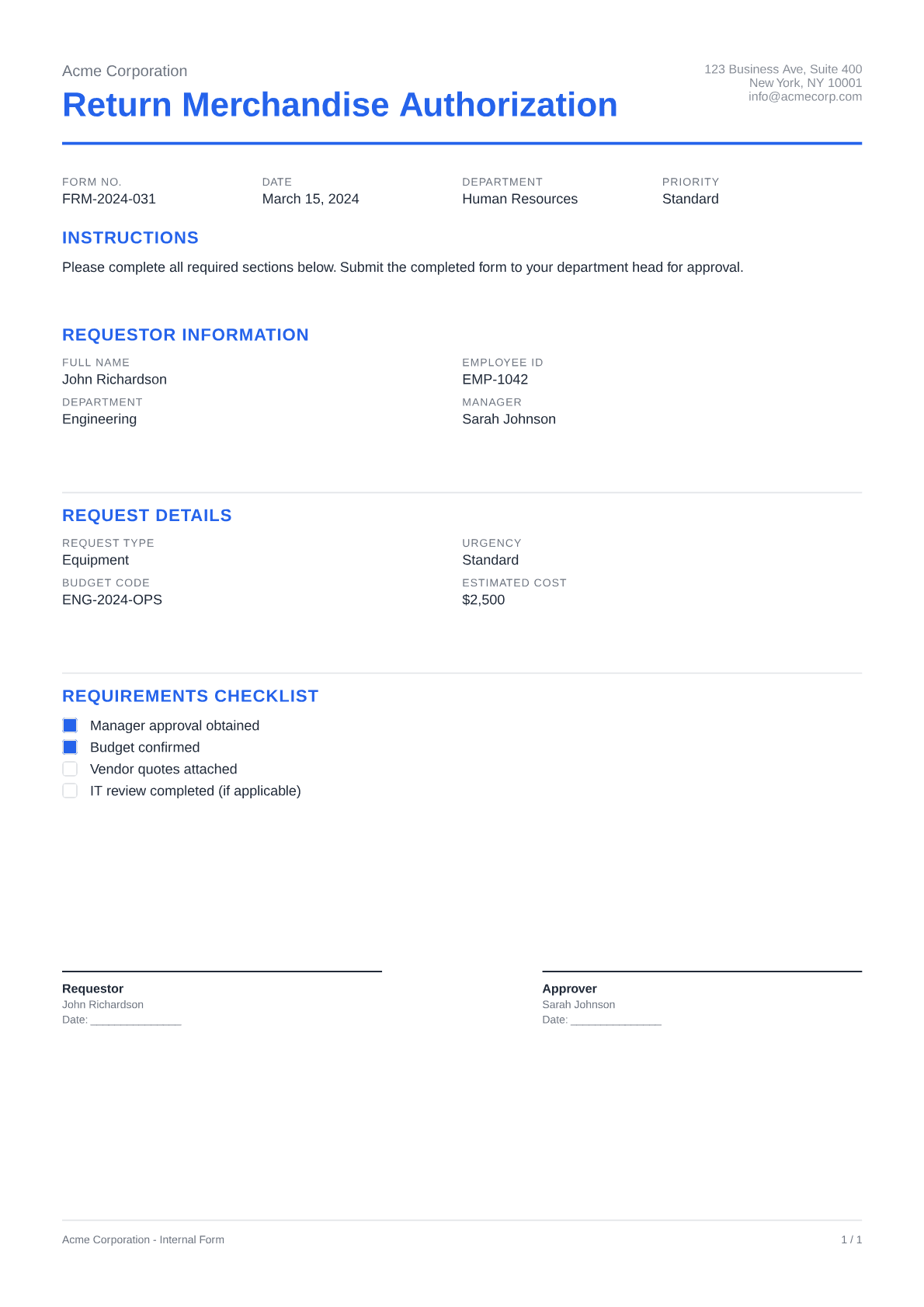 Return Merchandise Authorization - Clean theme