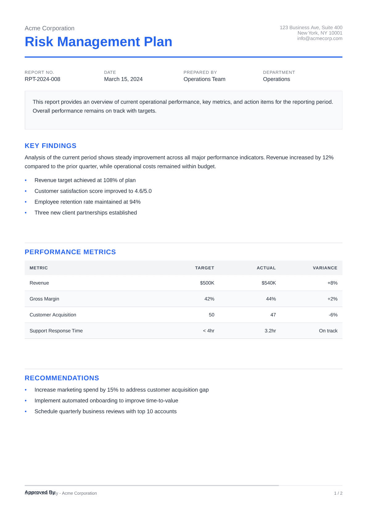 Risk Management Plan - Clean theme