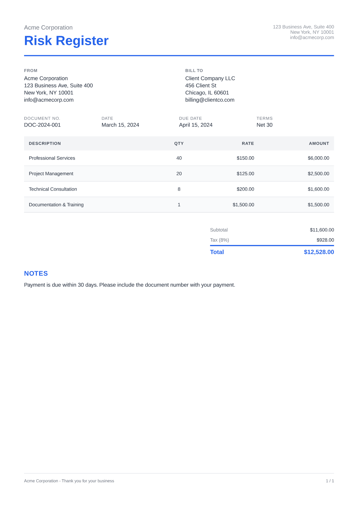 Risk Register - Clean theme