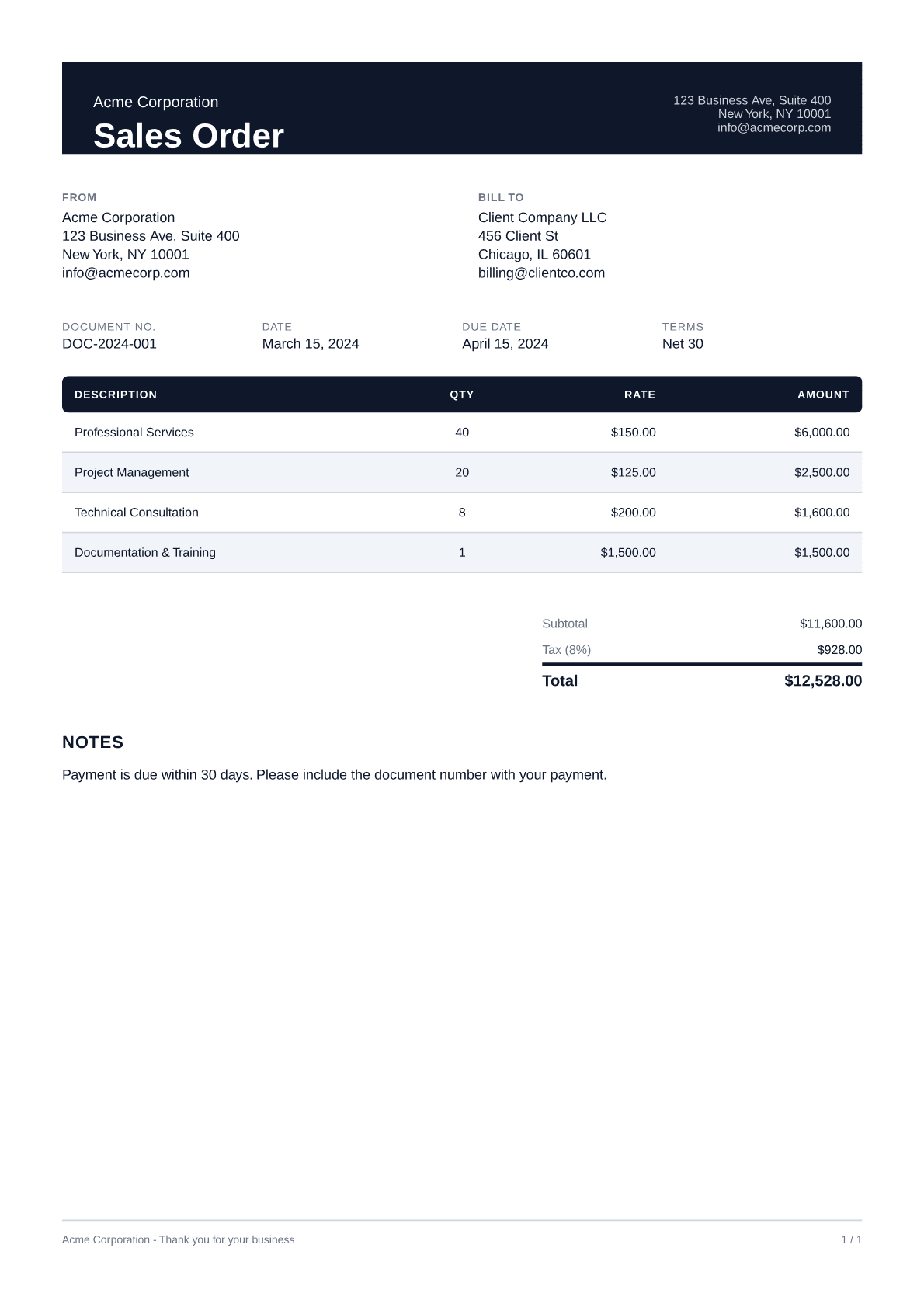 Sales Order - Professional theme