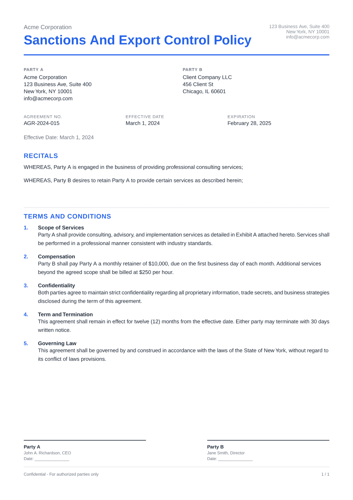 Sanctions and Export Control Policy - Clean theme