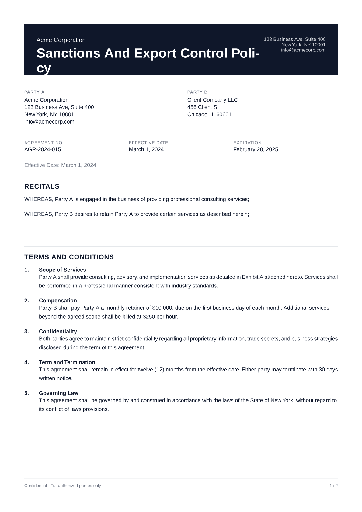 Sanctions and Export Control Policy - Professional theme