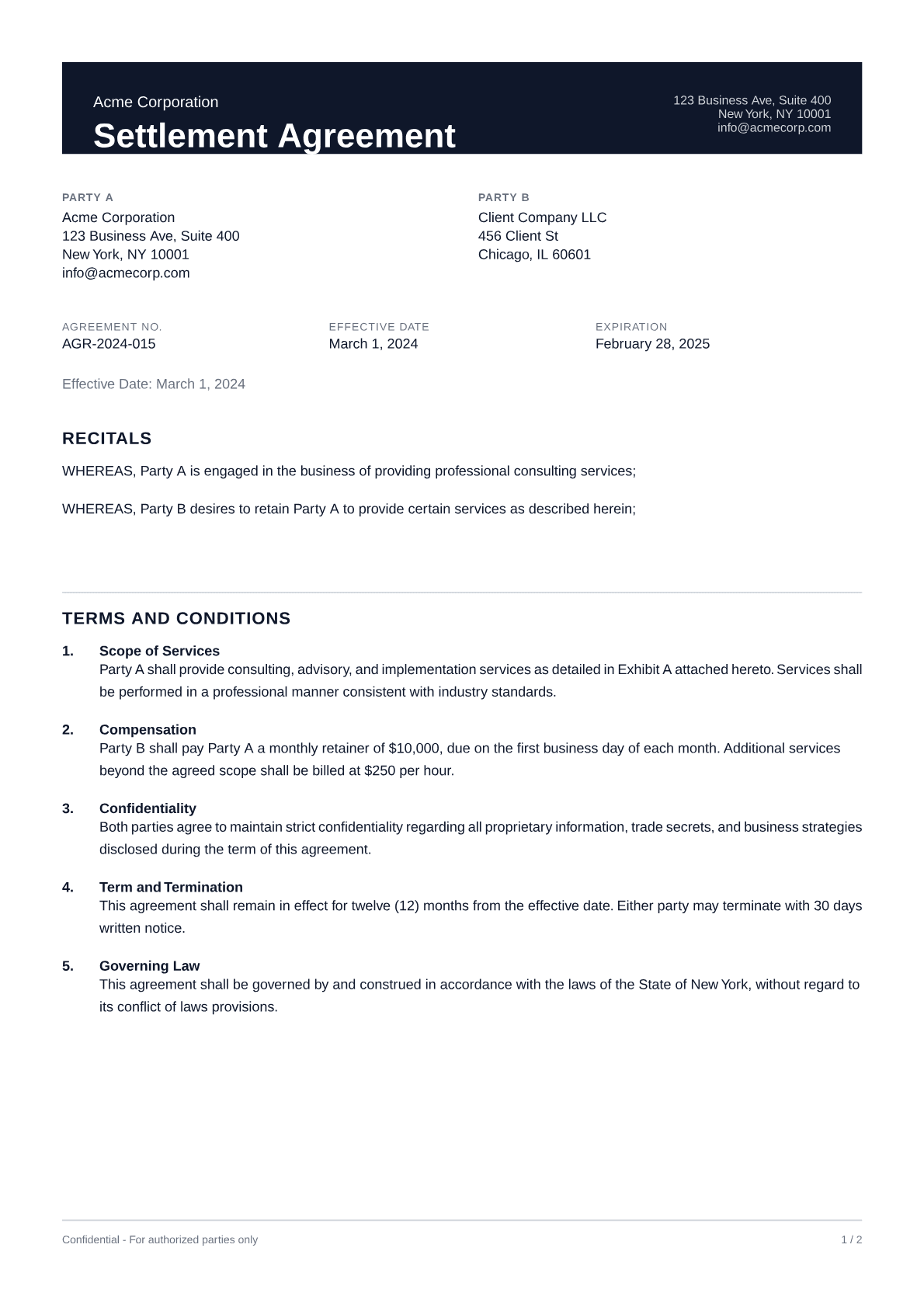 Settlement Agreement - Professional theme