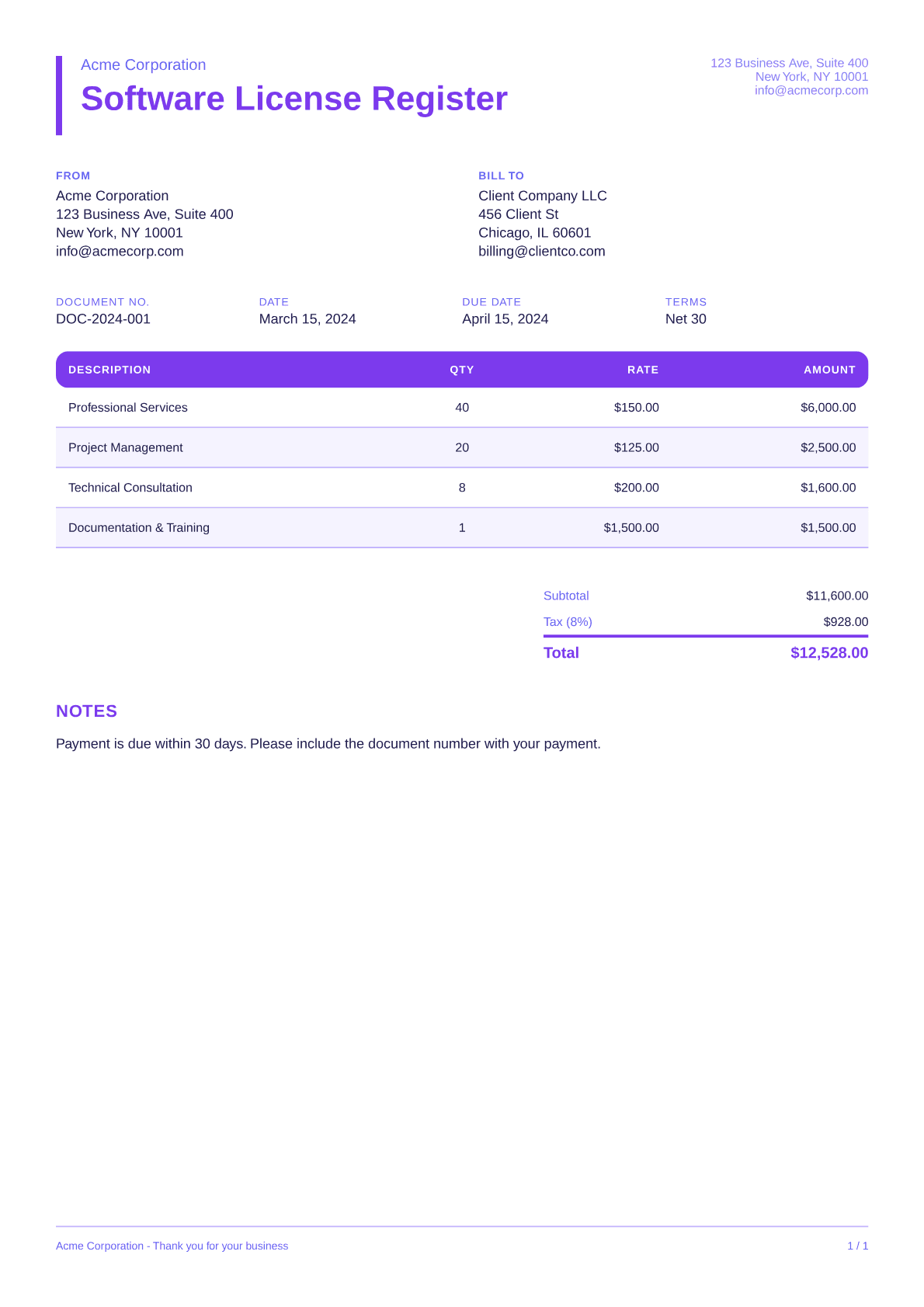 Software License Register - Bold theme