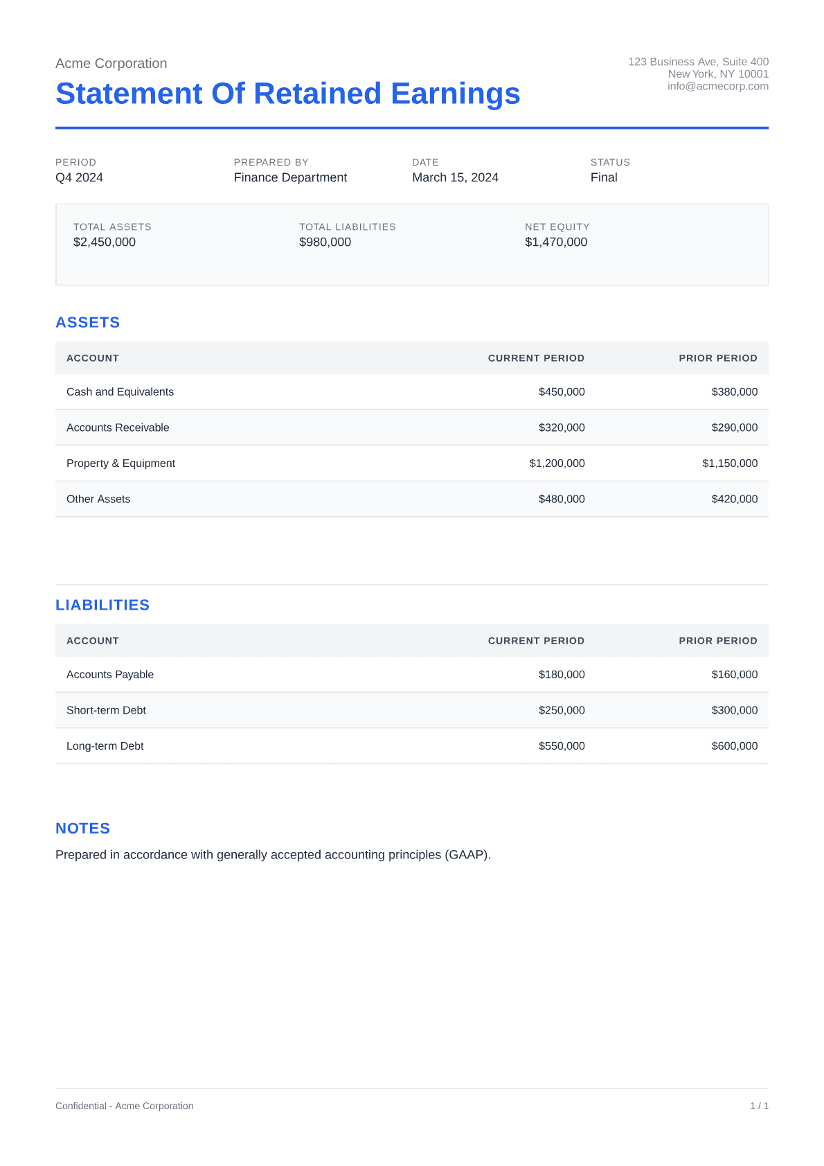 Statement of Retained Earnings - Clean theme