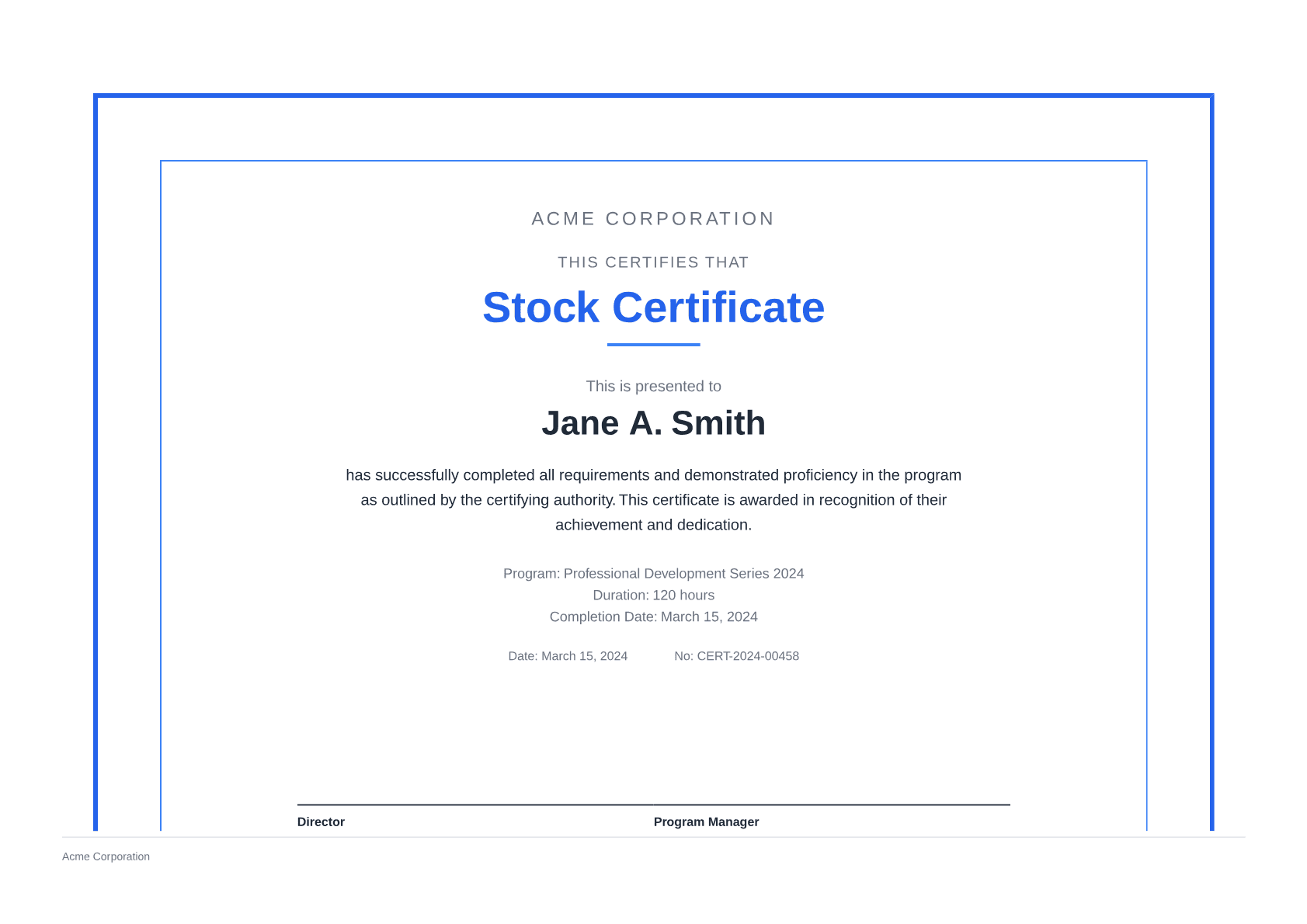 Stock Certificate - Clean theme
