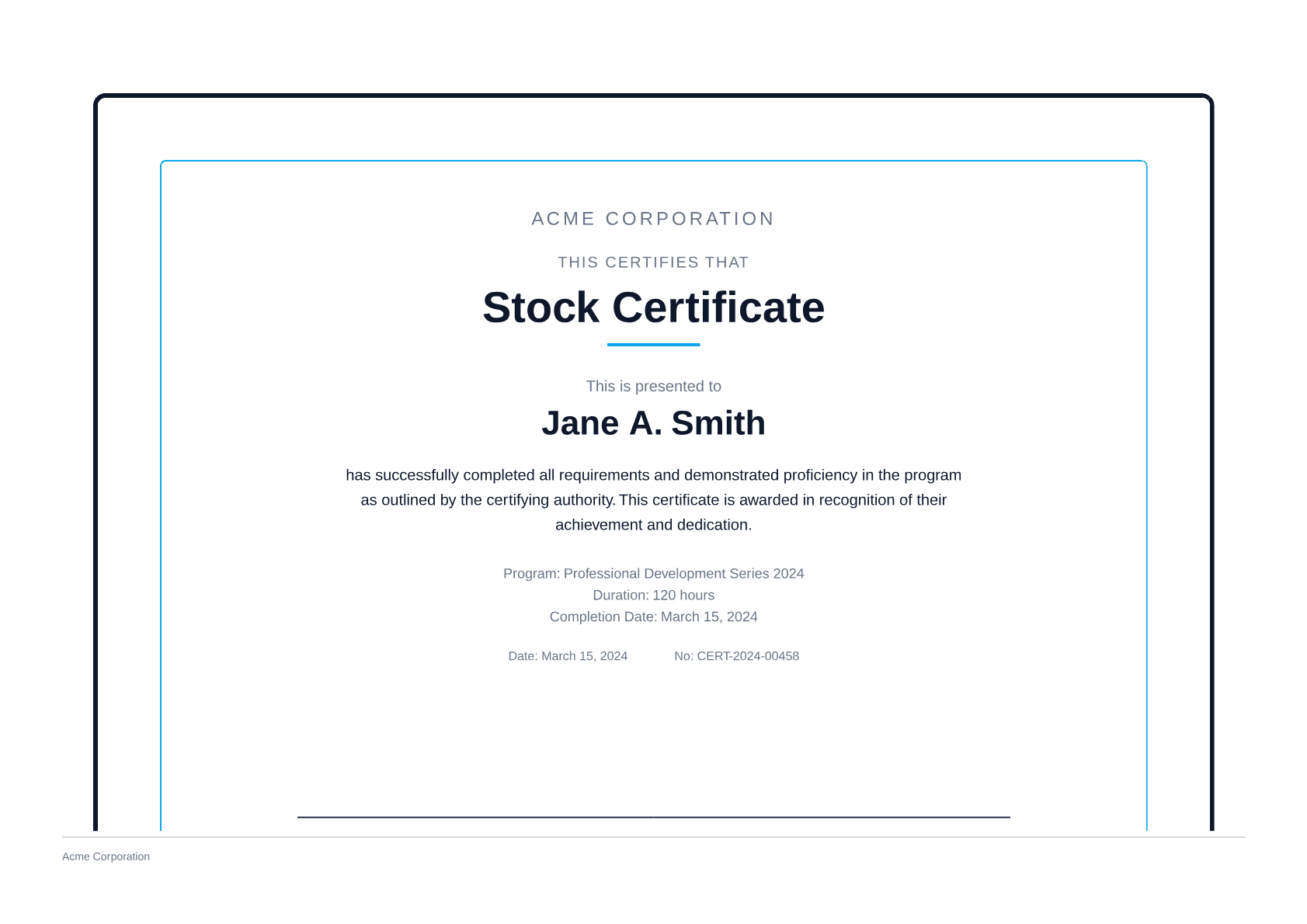 Stock Certificate - Professional theme