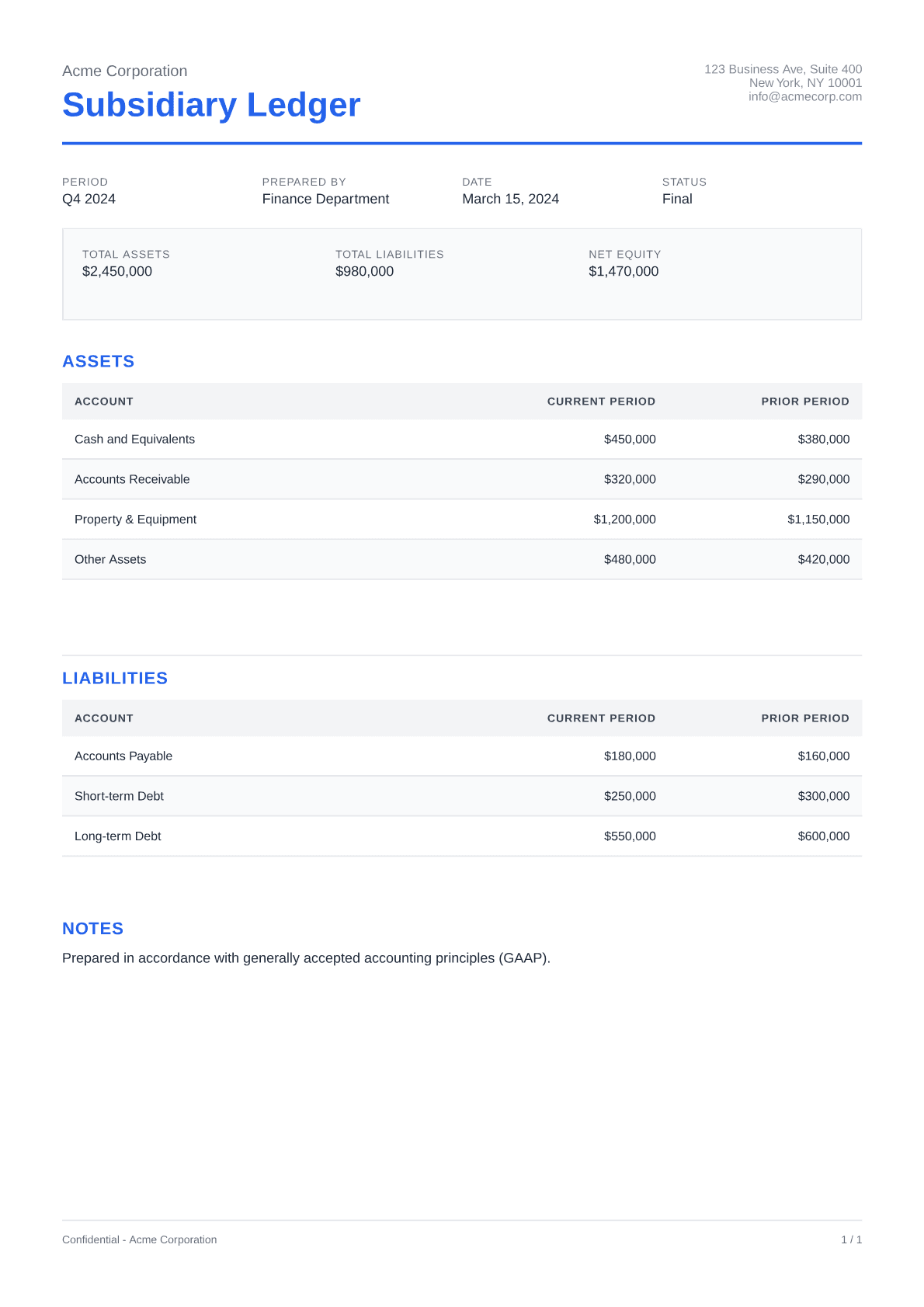 Subsidiary Ledger - Clean theme