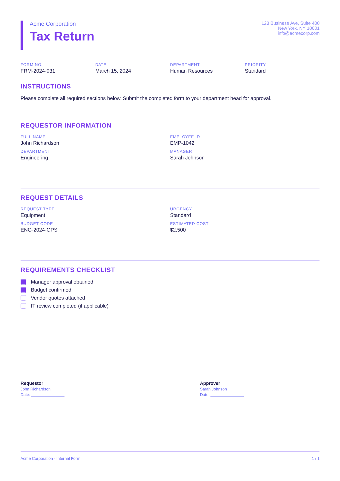 Tax Return - Bold theme