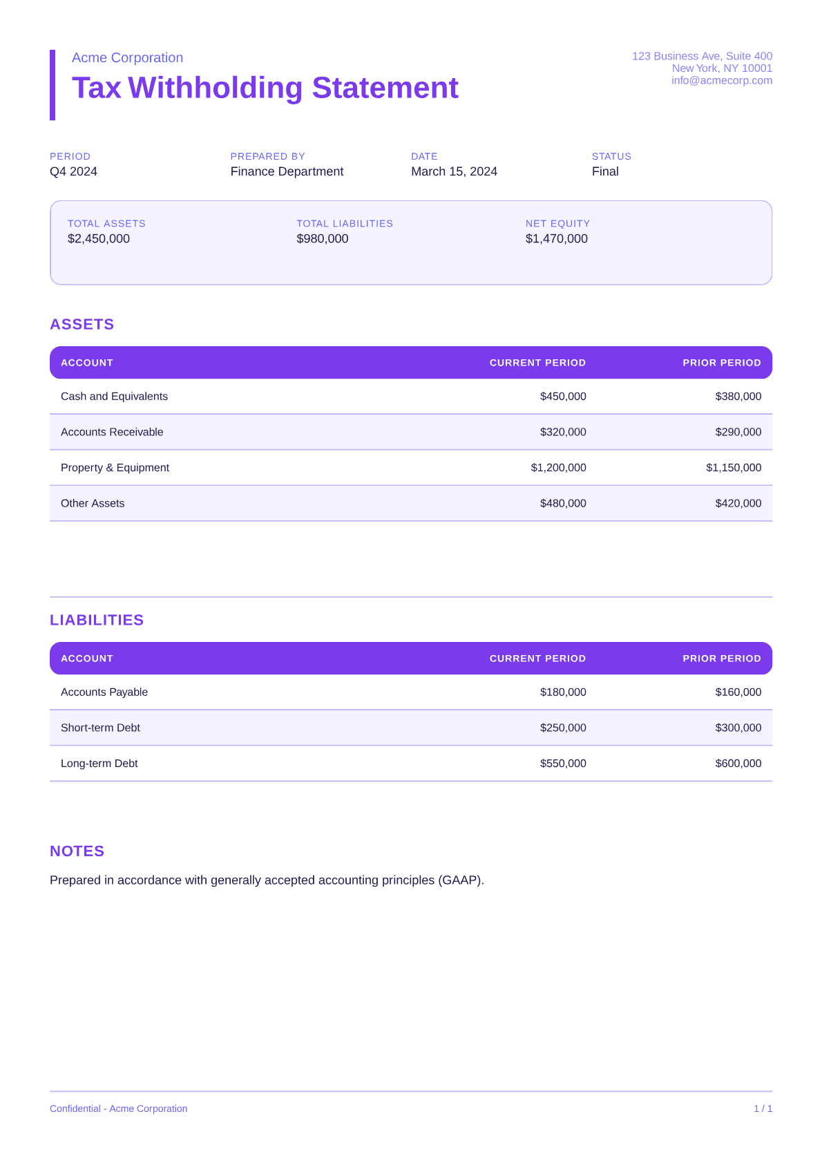 Tax Withholding Statement - Bold theme