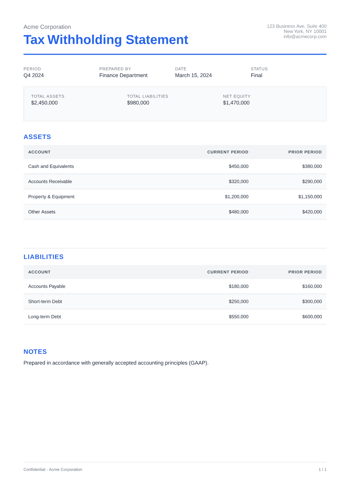Tax Withholding Statement - Clean theme