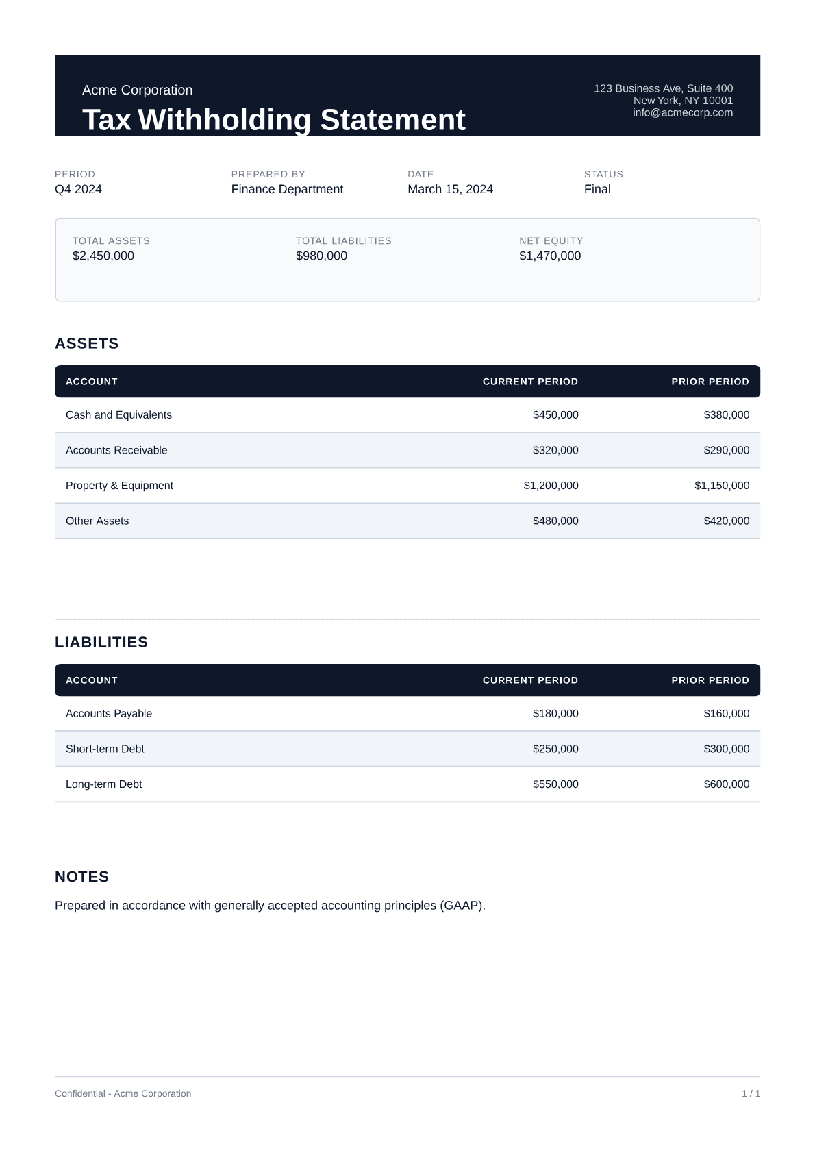 Tax Withholding Statement - Professional theme