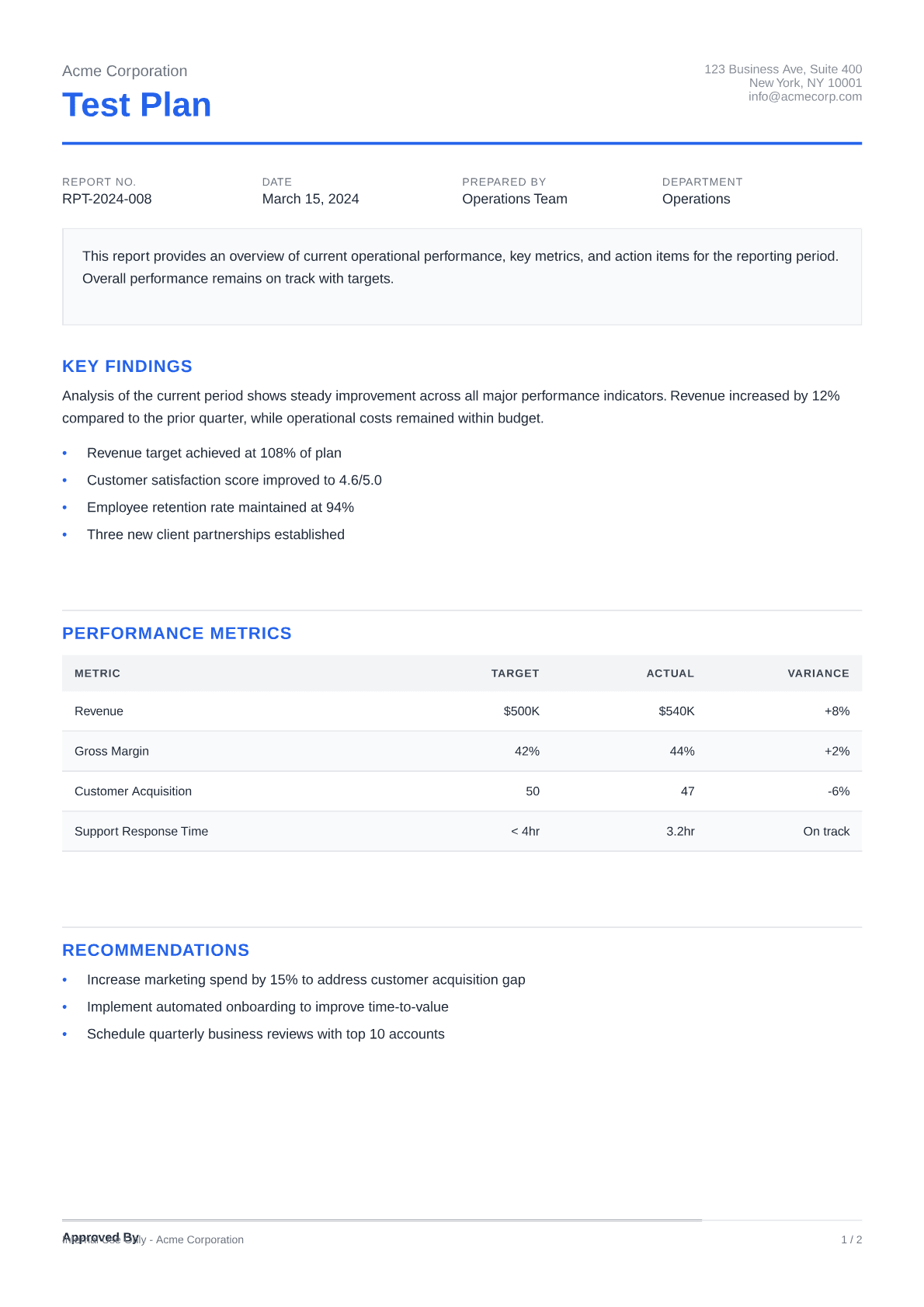 Test Plan - Clean theme