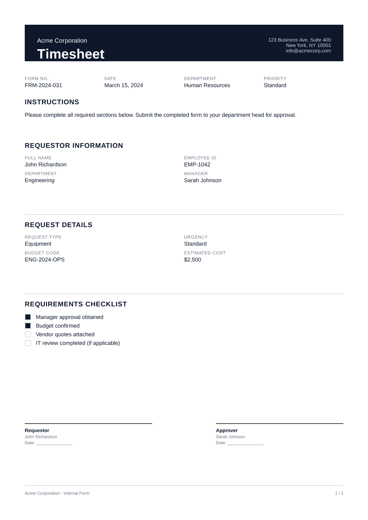 Timesheet - Professional theme