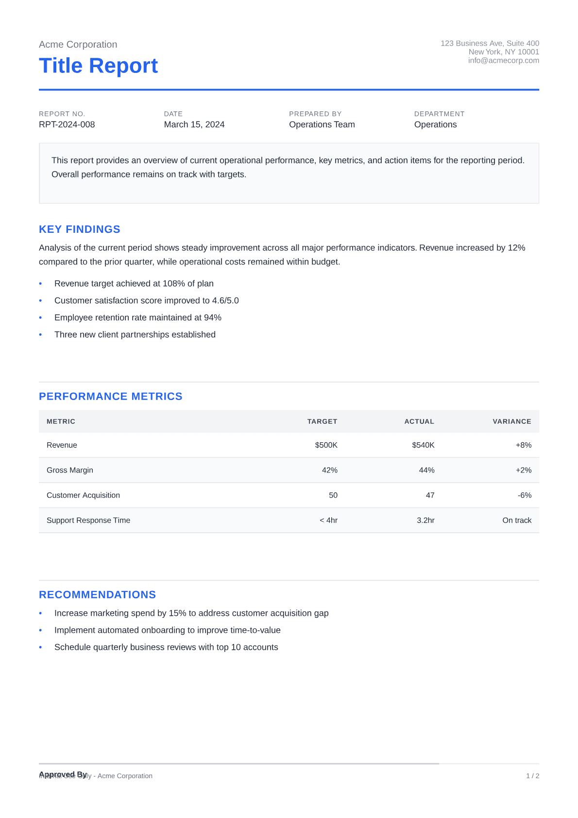 Title Report - Clean theme