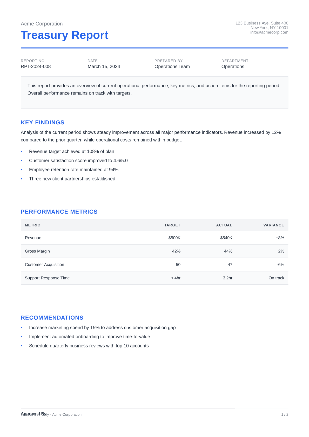 Treasury Report - Clean theme