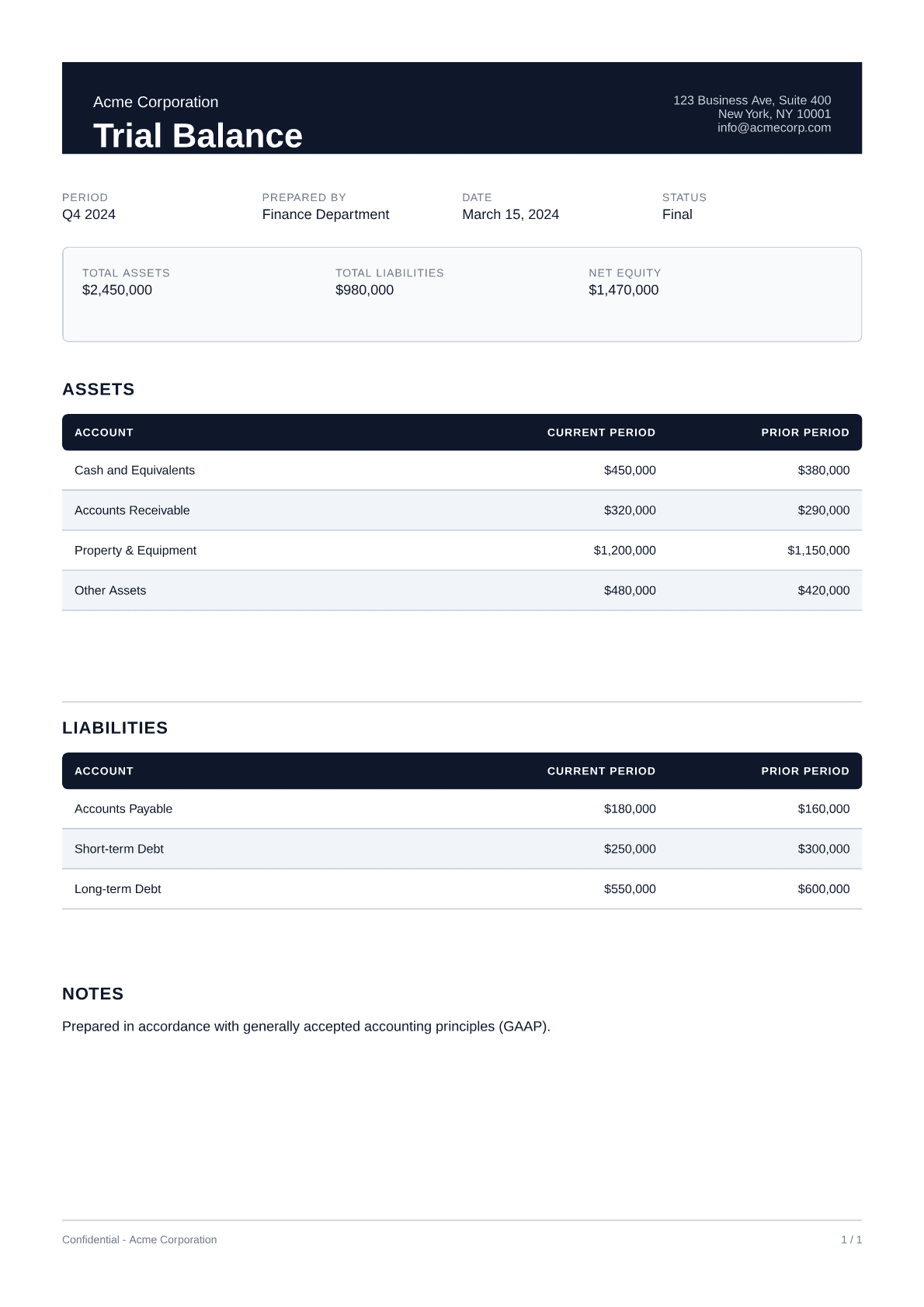 Trial Balance - Professional theme