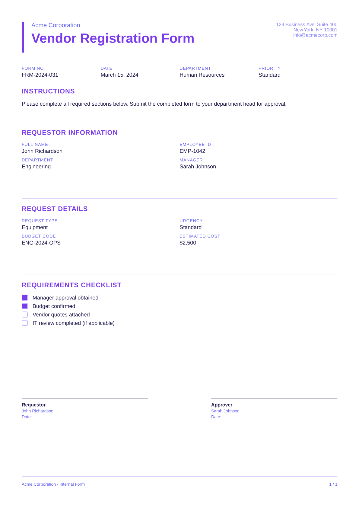 Vendor Registration Form - Bold theme