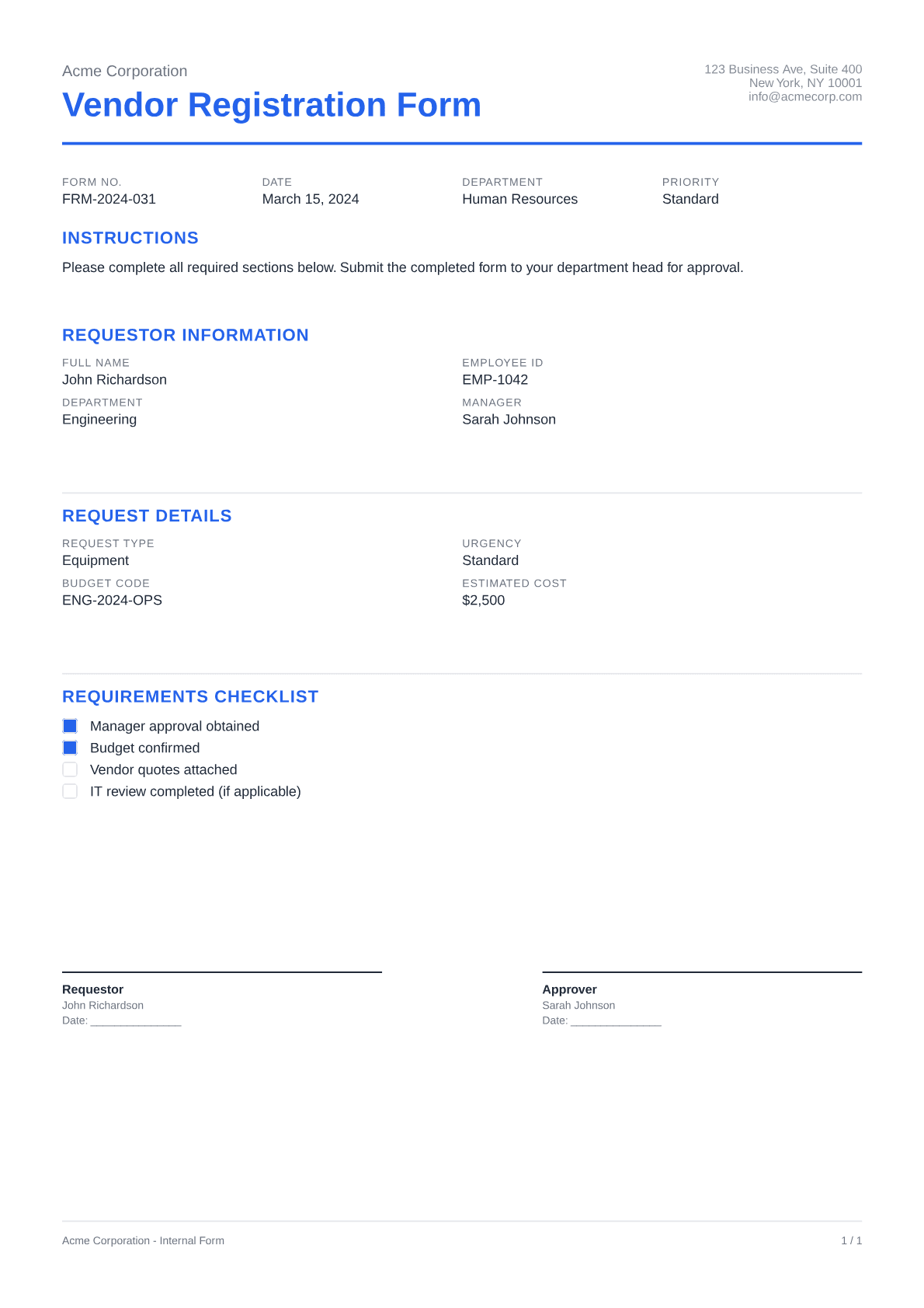 Vendor Registration Form - Clean theme